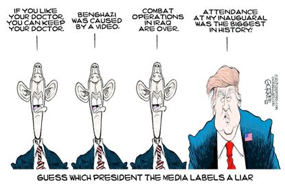 Political Cartoon U.S. Media calls Trump liar not Obama