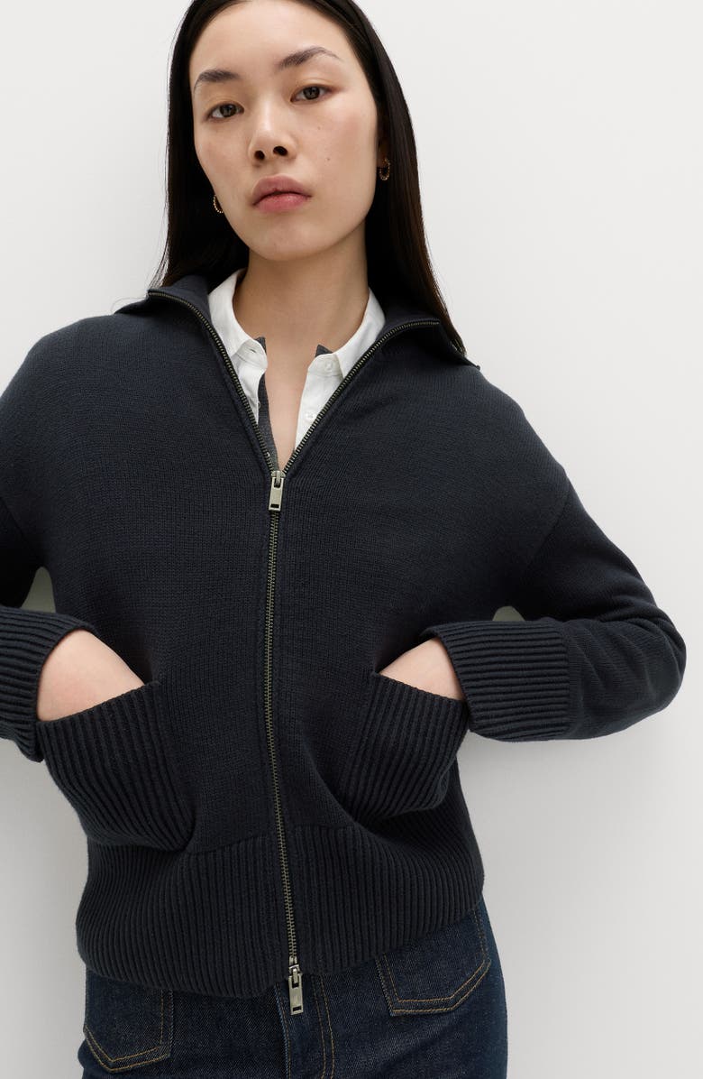 Point Collar Knit Cotton &amp;amp; Wool Blend Jacket