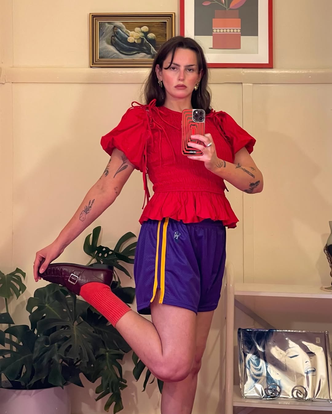 Keely in sporty shorts