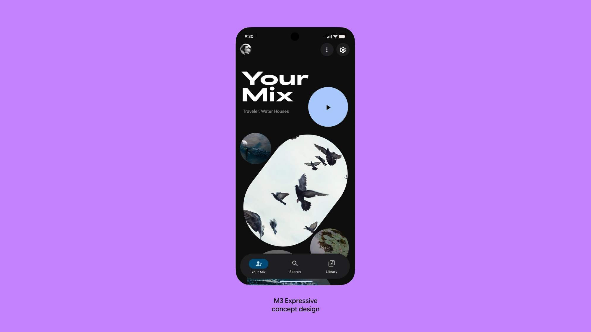 Leaked image of Google Material Expressive 3, showing a music app using the design language