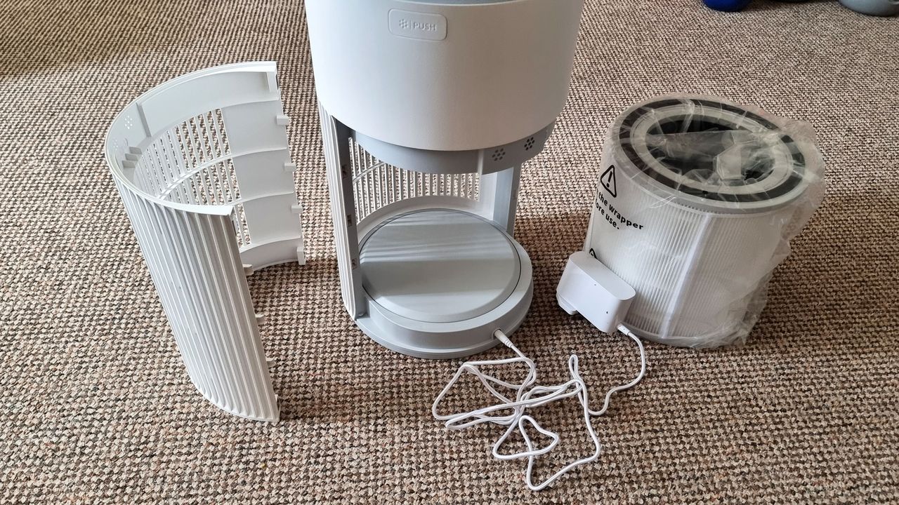 SwitchBot Air Purifier Table, a close-up picture of the air filter chamber