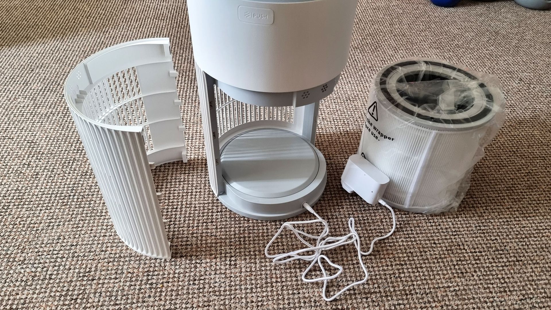 SwitchBot Air Purifier Table, a close-up picture of the air filter chamber