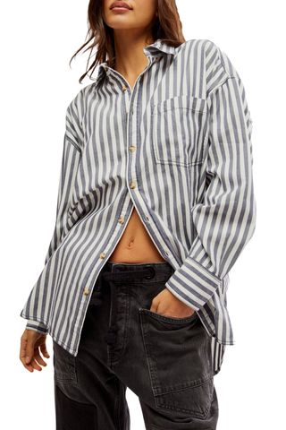 Free People Freddie Stripe Oversize Button-Up Shirt 