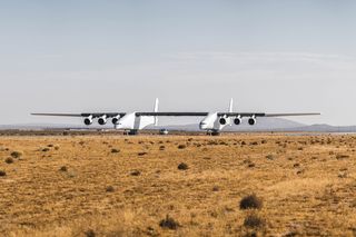 The Stratolaunch double-bodied jet underwent its first test down the runway recently at the Mojave Air and Space Port in California