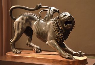 The "Chimera of Arezzo" statue from around 400 B.C., found in Arezzo, an ancient Etruscan and Roman city in Tuscany.