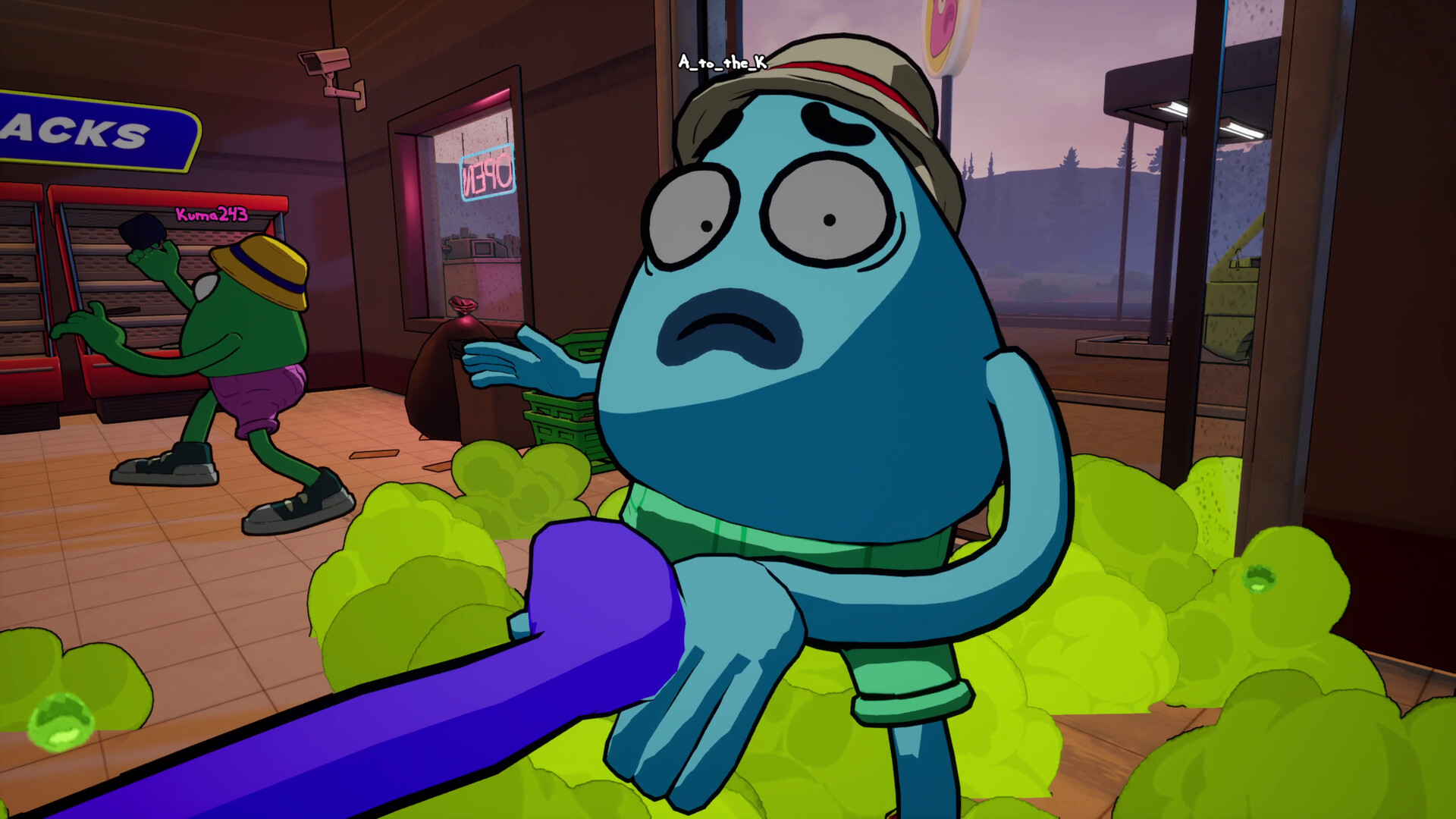 A worried blue character in the upcoming horror game, We Gotta Go.