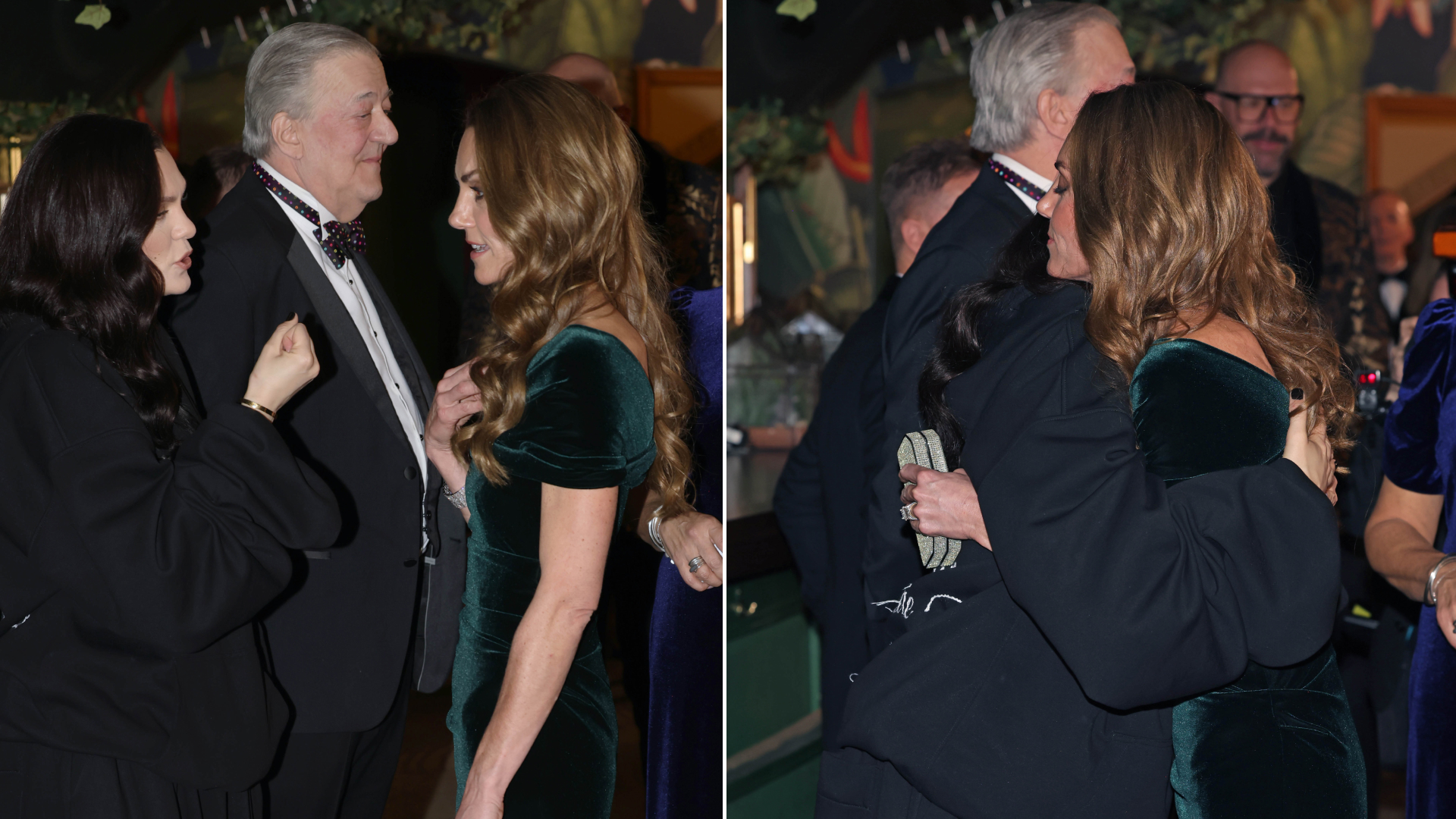 Kate Middleton hugs Jessie J at the Royal Variety Performance at the Royal Albert Hall on November 19, 2025