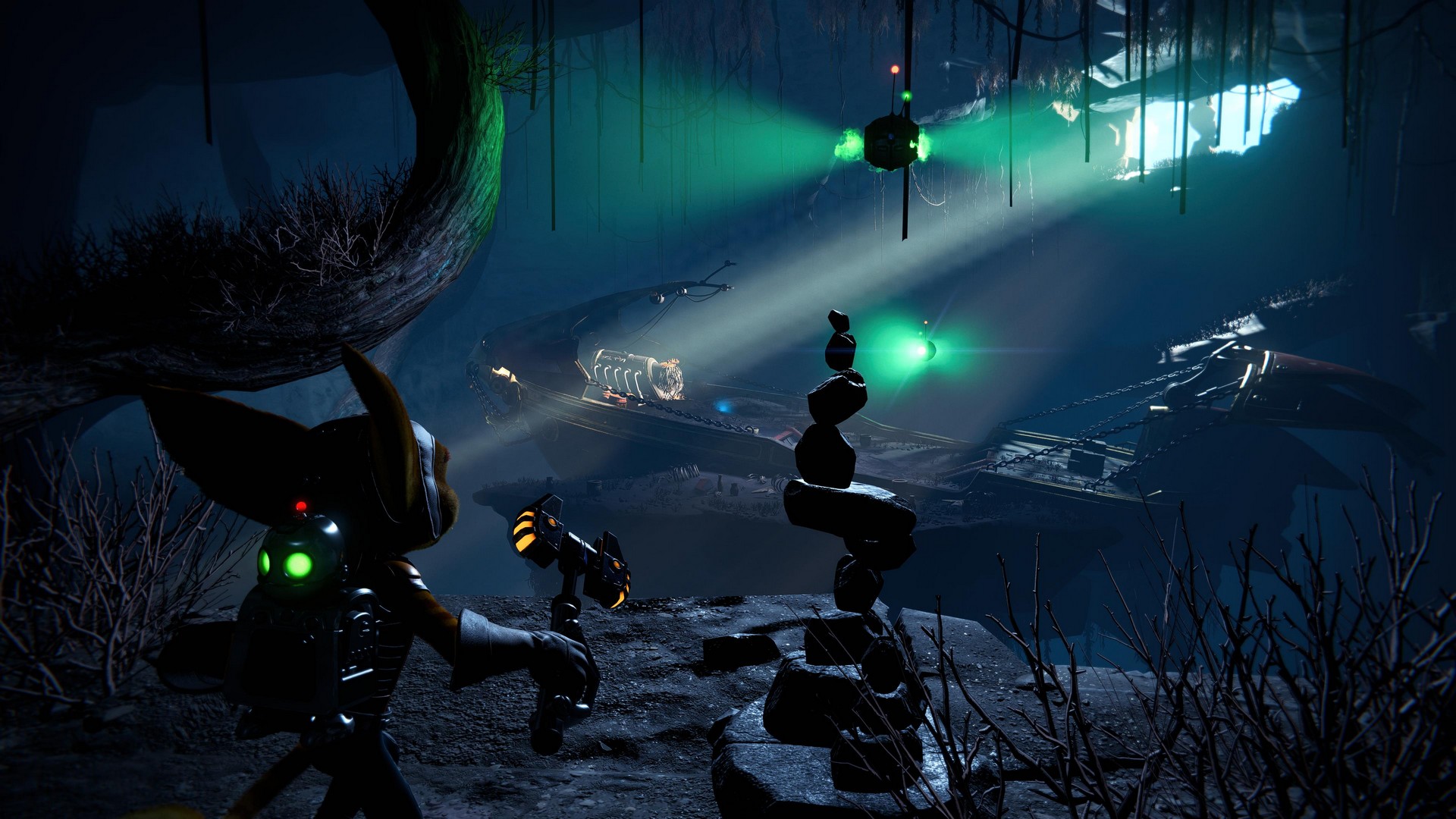 Ratchet and Clank find a crashed ship in Ratchet &amp;amp; Clank: Rift Apart