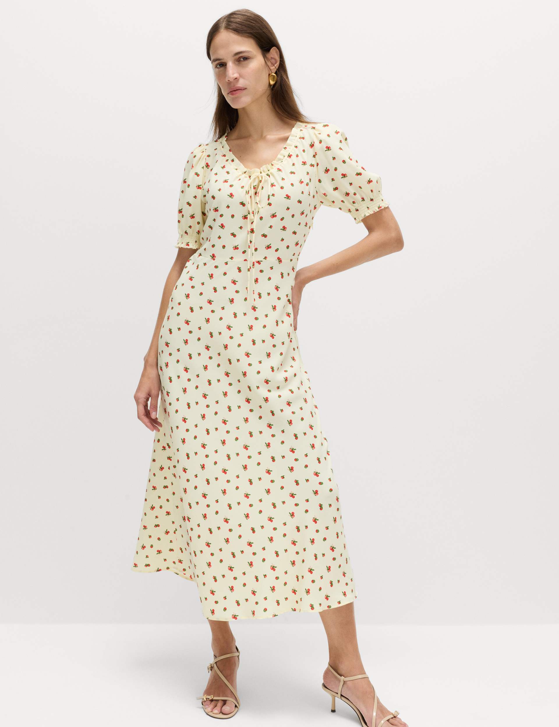 Ruched Midi Tea Dress