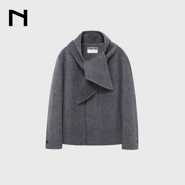 Collarless Double-Faced Wool Jacket &amp;amp; Scarf Set