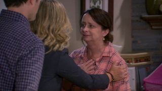 Rachel Dratch being comforted by Amy Poehler on Parks and Recreation.