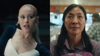 Ariana Grande in yes, and? music video and Michelle Yeoh in Everything Everywhere All At Once