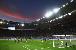 A general view as Harry Kane of England scores their second goal from a penalty during the International Friendly match between France and England at Stade de France on June 13, 2017 in Paris, France.