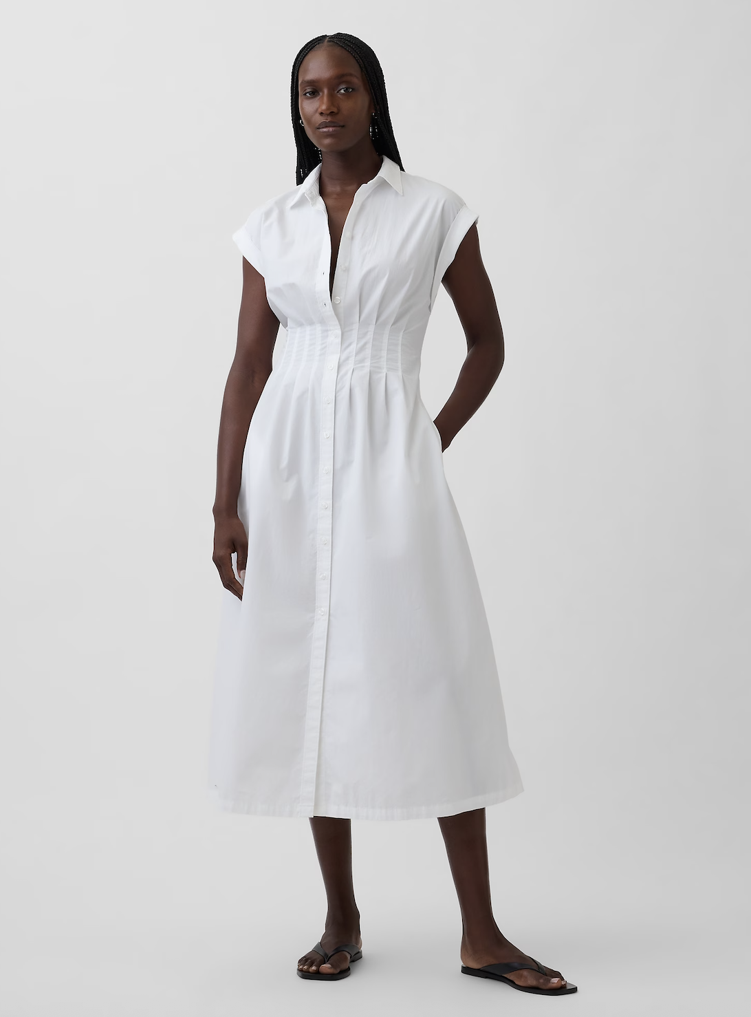 Poplin Cinched Midi Shirtdress