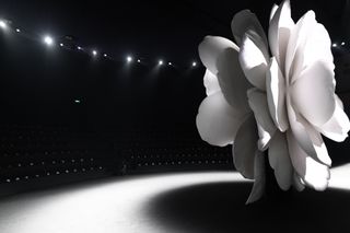 Chanel runway set with giant camellia flower