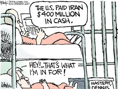 Political cartoon U.S Dennis Hastert and Iran payment