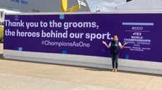 The International Grooms Association&rsquo;s banner pictured at the World Championships
