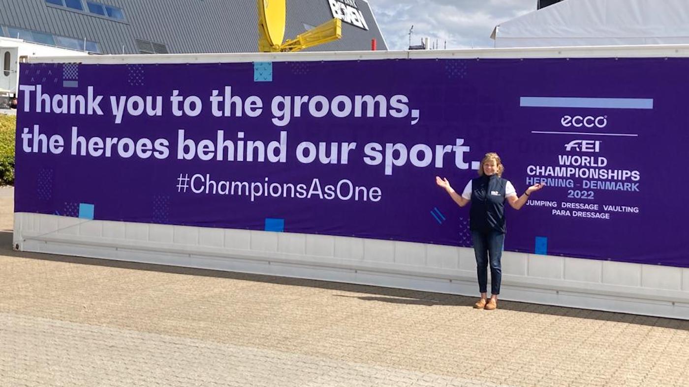 The International Grooms Association&rsquo;s banner pictured at the World Championships