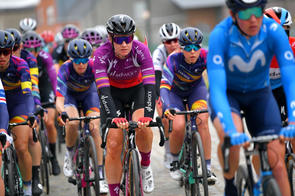 OUDENAARDE BELGIUM APRIL 04 Jolien Dhoore of Belgium and Team SD Worx during the 18th Ronde van Vlaanderen Tour of Flanders 2021 Womens Elite a 1524km race frim Oudenaarde to Oudenaarde RVV21 rondevanvlaanderen tourofflanders UCIWWT on April 04 2021 in Oudenaarde Belgium Photo by Luc ClaessenGetty Images