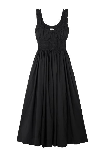 DÔEN, Emmaretta Tie-Detailed Shirred Organic Cotton-Voile Midi Dress