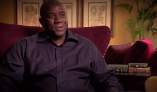 Magic Johnson being interviewed for a documentary.