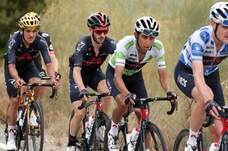 VELEFIQUE SPAIN AUGUST 22 Adam Yates of United Kingdom and Team INEOS Grenadiers and Egan Arley Bernal Gomez of Colombia and Team INEOS Grenadiers white best young jersey compete during the 76th Tour of Spain 2021 Stage 9 a 188 km stage from Puerto Lumbreras to Alto de Velefique 1800m lavuelta LaVuelta21 on August 22 2021 in Velefique Spain Photo by Gonzalo Arroyo MorenoGetty Images