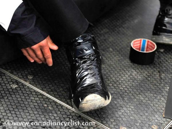 Duct tape to keep the shoes 'relatively' dry