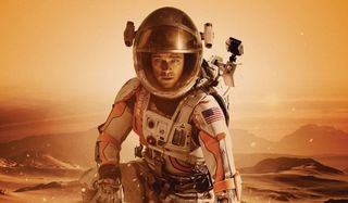 The Martian Mark Watney, suited up, on Mars