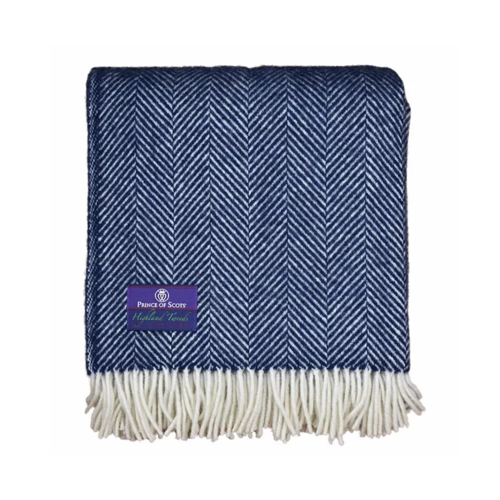 Prince of Scots Highland Tweed Herringbone Pure Wool Oversized Throw, 59" x 72"
