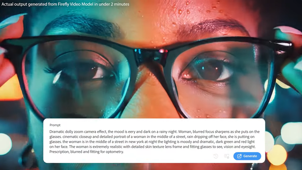Screenshots from a demo of Adobe Firefly AI video model