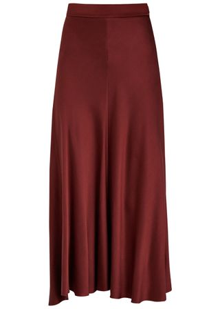 Silk-Satin Midi Skirt