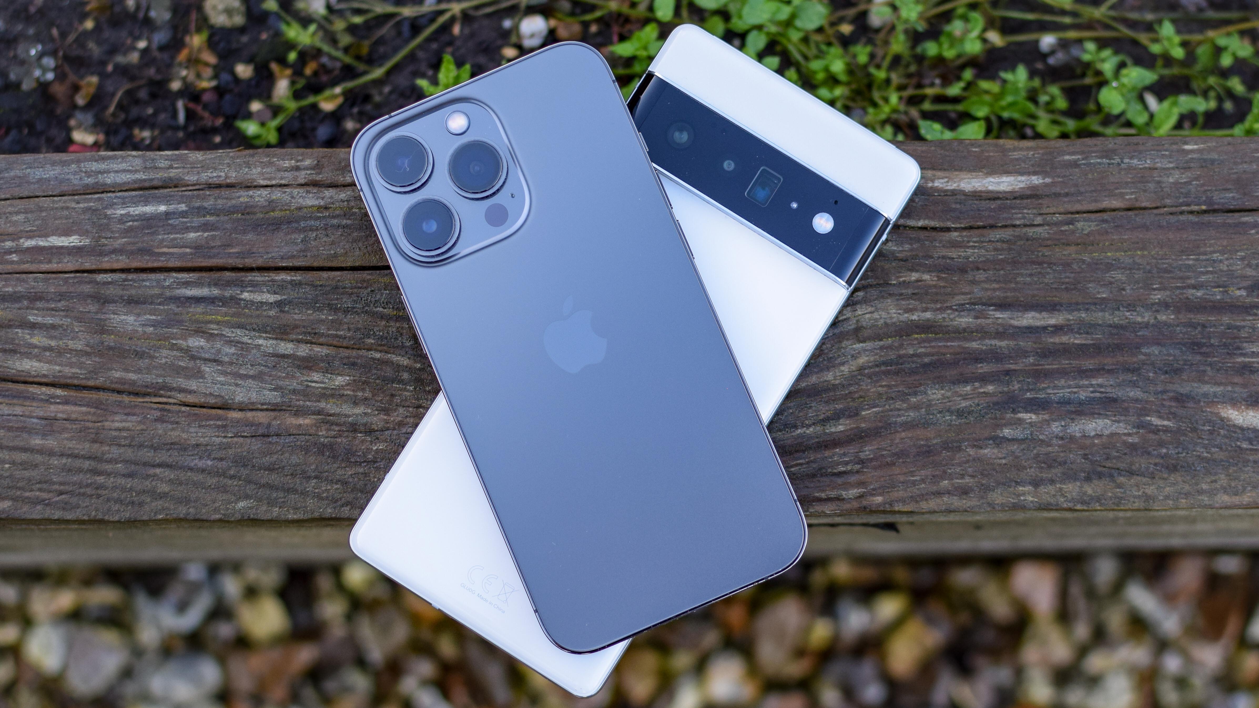 Photo of iPhone 13 Pro on top of Google Pixel 6 Pro