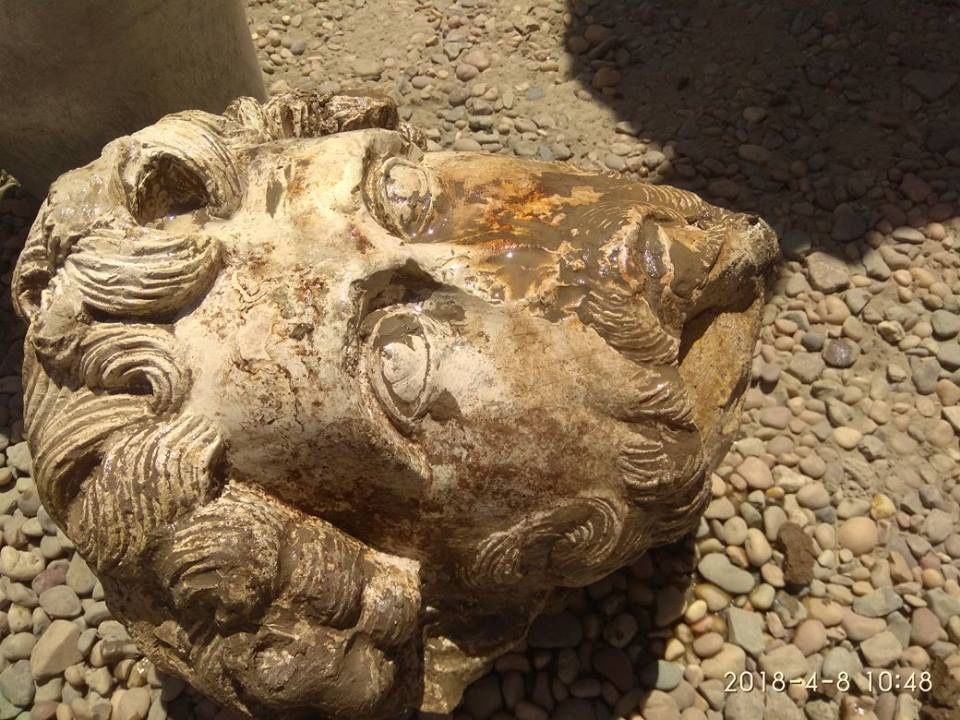 The carved &quot;head&quot; of Roman emperor Marcus Aurelius.