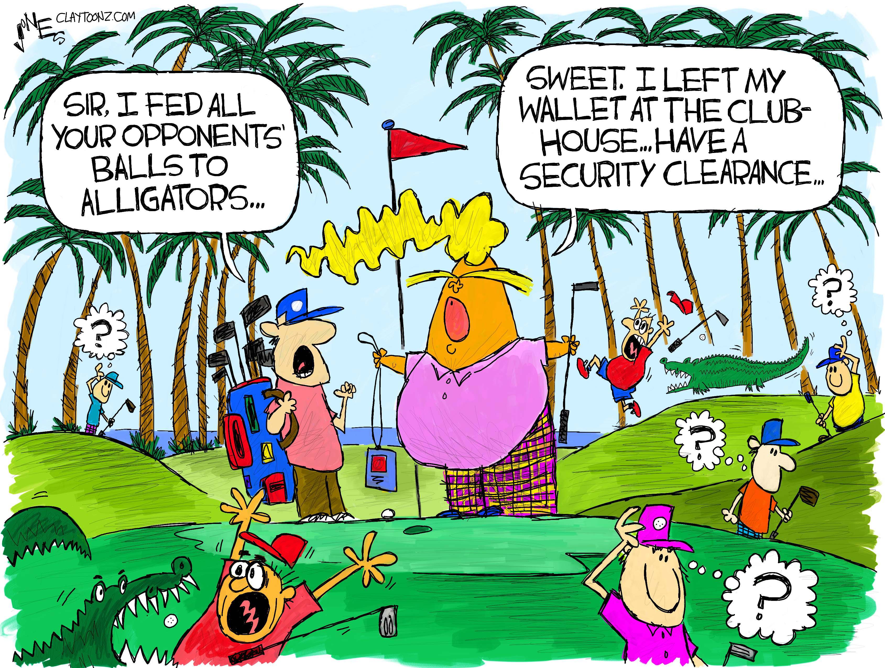 Political Cartoon U.S. Trump golf Mar-a-Lago Security Clearance