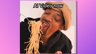 Will Smith recreating AI spaghetti meme