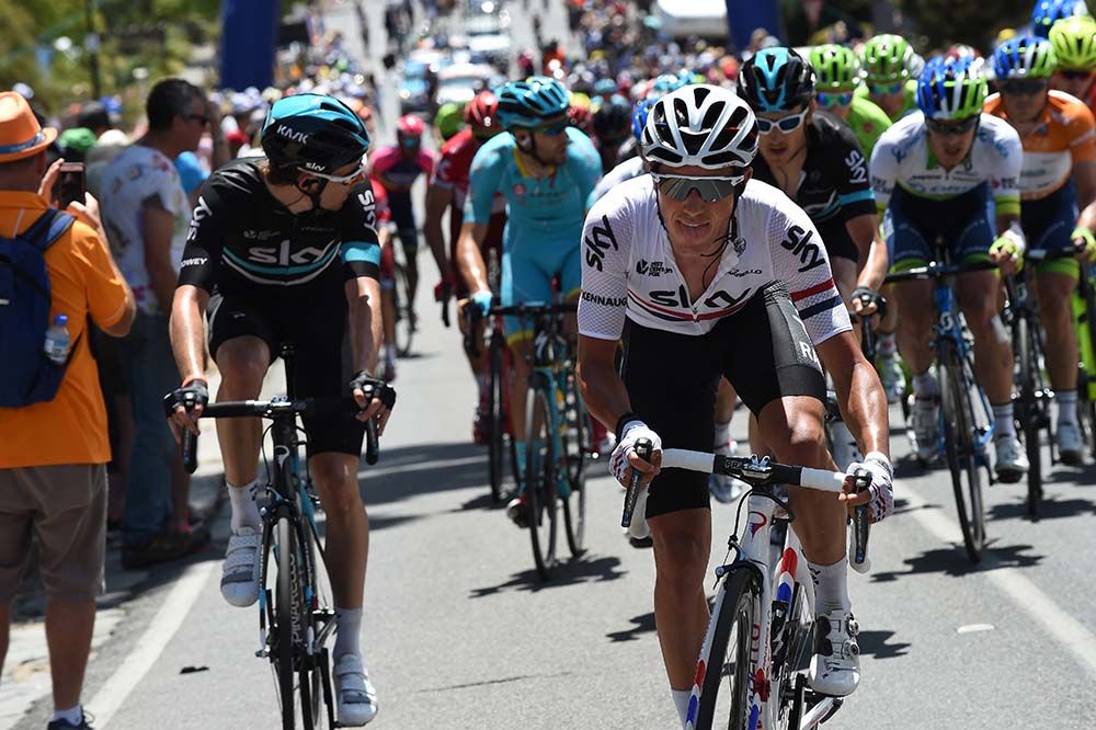 Pete Kennaugh leads the peloton
