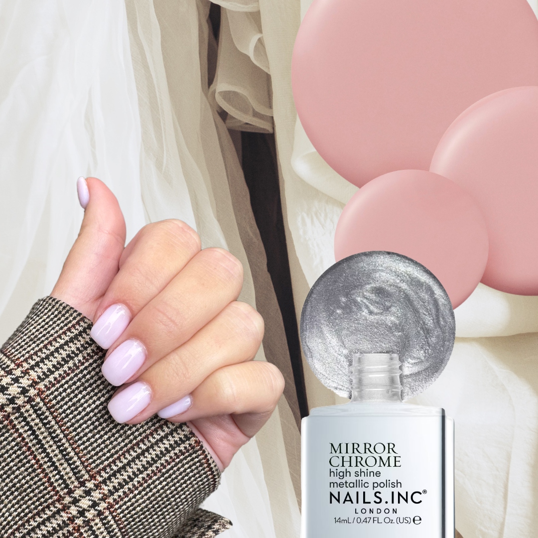 wedding nails against wedding dresses and nail polishes