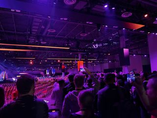 AWS re:Invent 2023 crowds entering the keynote theatre ahead of CEO Adam Selipsky's opening presentation.