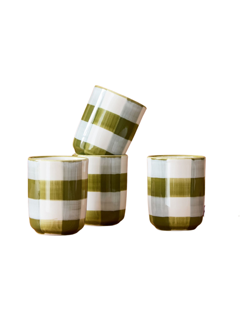 Elliot Hand-Painted Gingham Cup, Set 4