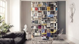 open shelves styled with books and ornaments
