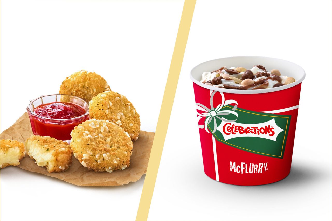 McDonald&#039;s 2022 Christmas menu the Cheese Melt dippers and Celebrations McFlurry