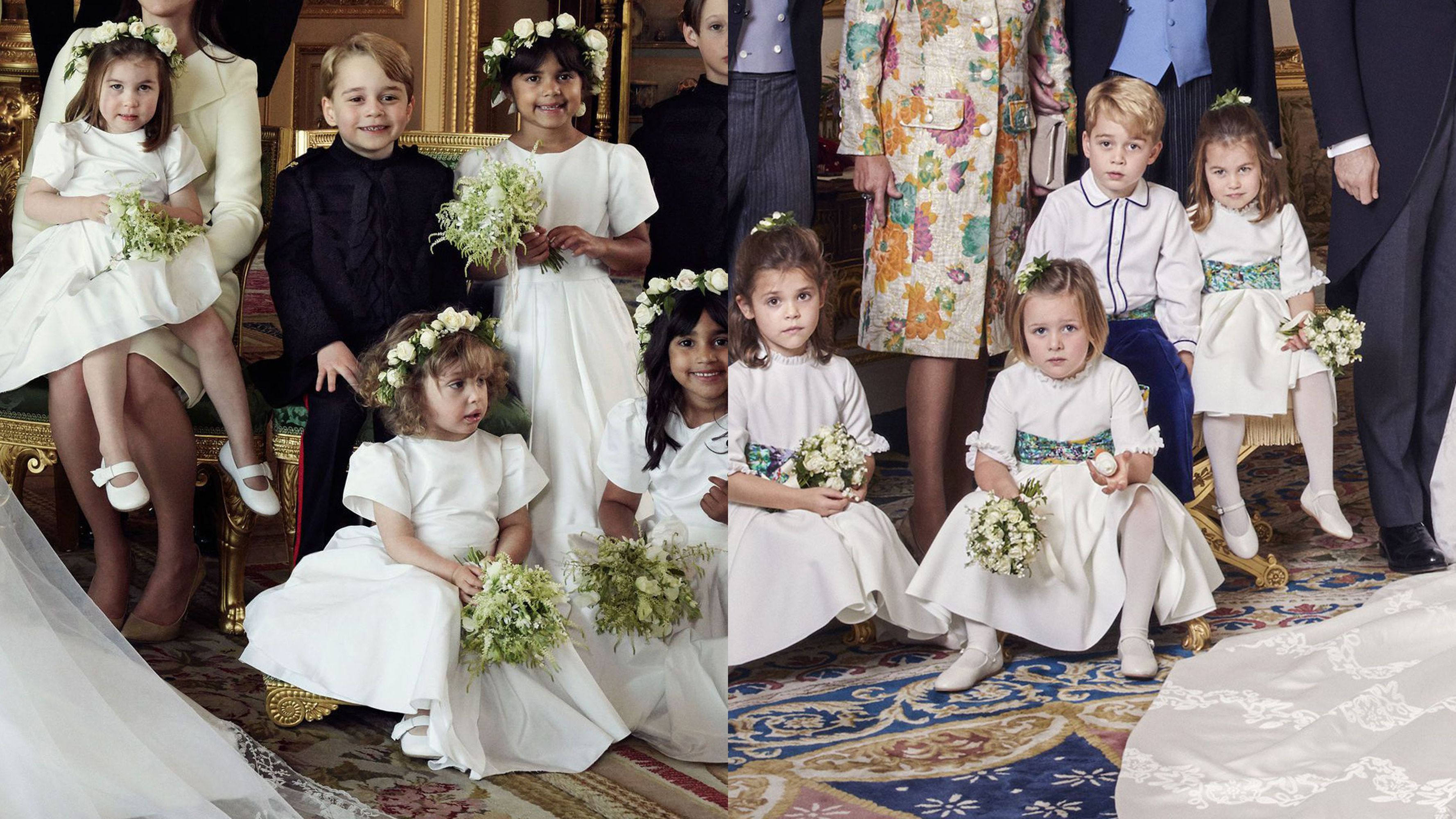 Comparing Prince George and Princess Charlotte in Princess Eugenie and Prince Harry and Meghan Markle s Wedding Portraits Marie Claire