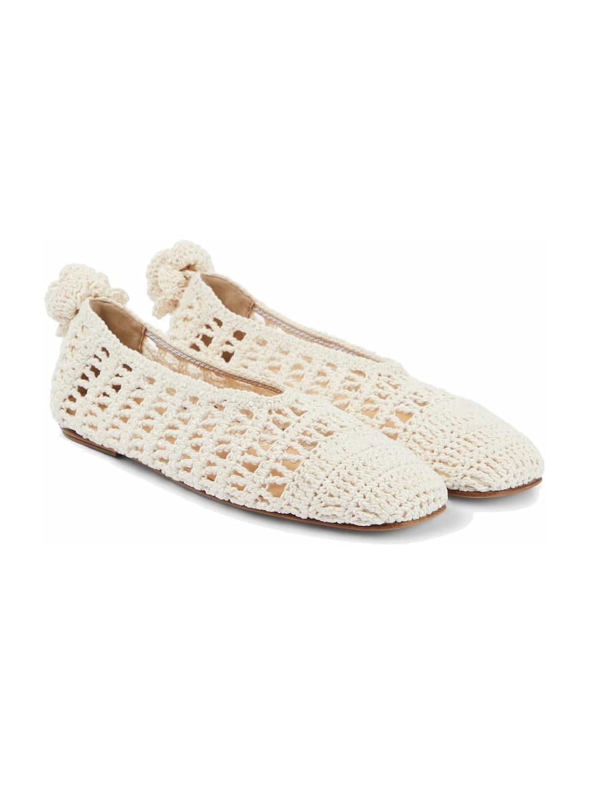 Kapxumo Women's Crochet Ballet Flats Breathable Follower Ballerina Shoes Round Toe Slip-On Sandals for Casual Work Vacation Beige