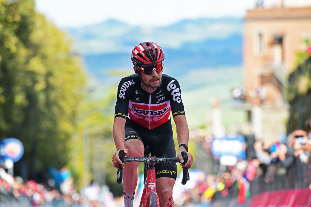 MONTALCINO ITALY MAY 19 Harm Vanhoucke of Belgium and Team Lotto Soudal at arrival during the 104th Giro dItalia 2021 Stage 12 a 162km stage from Perugia to Montalcino 554m girodiitalia UCIworldtour Giro on May 19 2021 in Montalcino Italy Photo by Stuart FranklinGetty Images