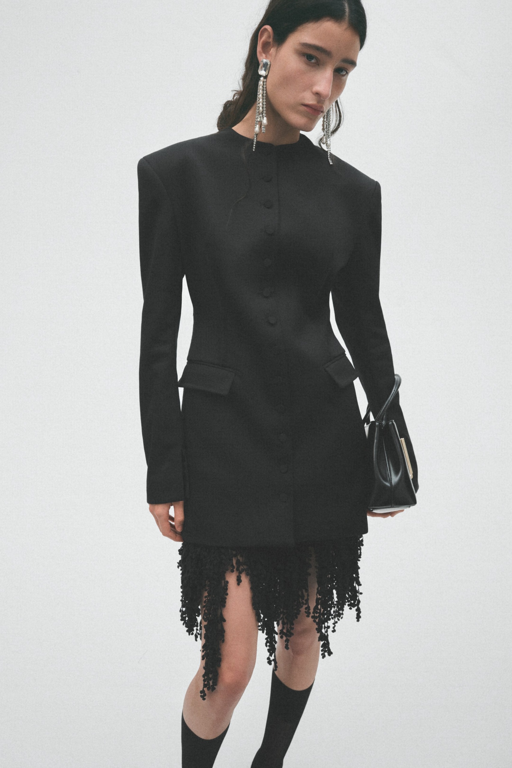 Wool-Blend Shoulder-Pad Dress
