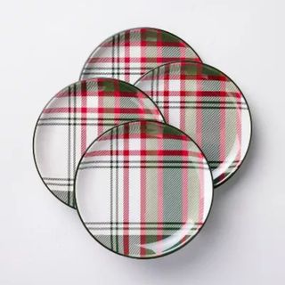 Christmas Plaid Dinner Plate against a gray background.