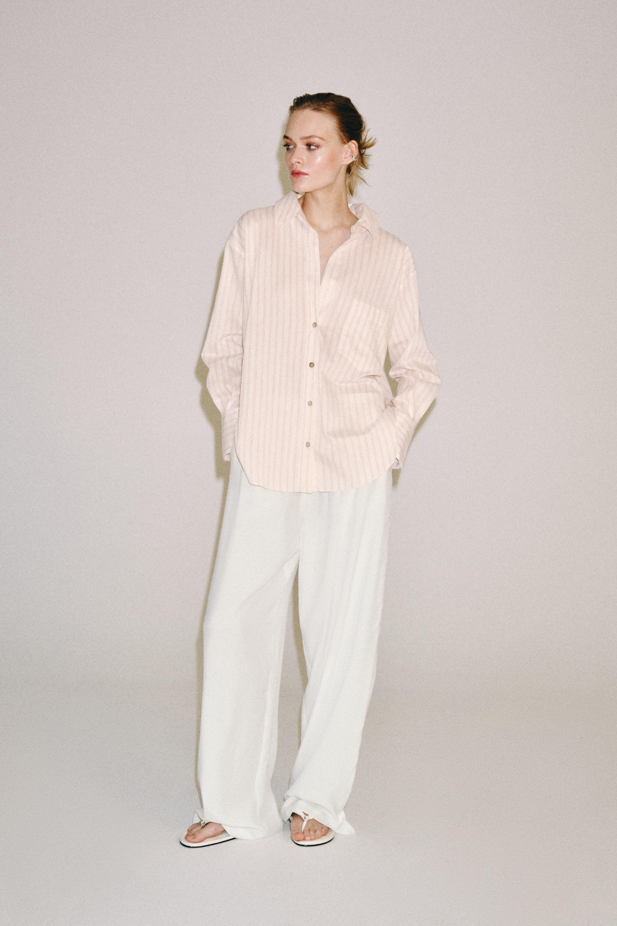 Zw Collection Striped Shirt - Pink / White - Xs