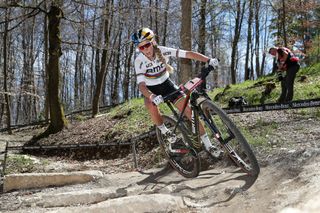 Pauline Ferrand-Prevot racing at the Albstadt World Cup