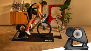 A man using an indoor cycle trainer