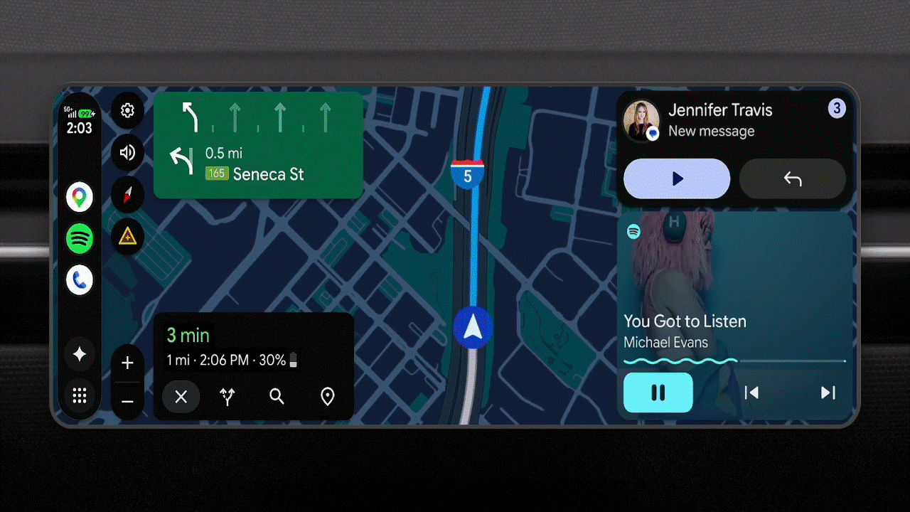 Google Maps Immersive Navigation in Android Auto.